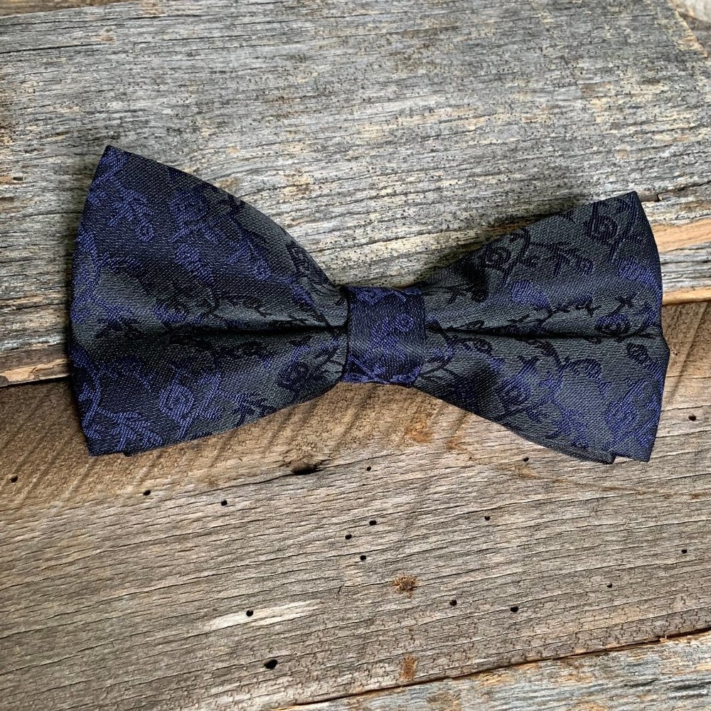 Black Bowtie with Navy Floral Design